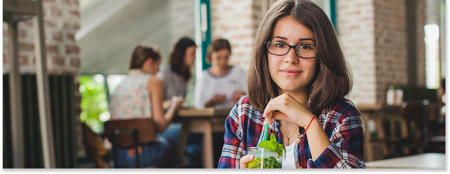 Student in campus cafeteria